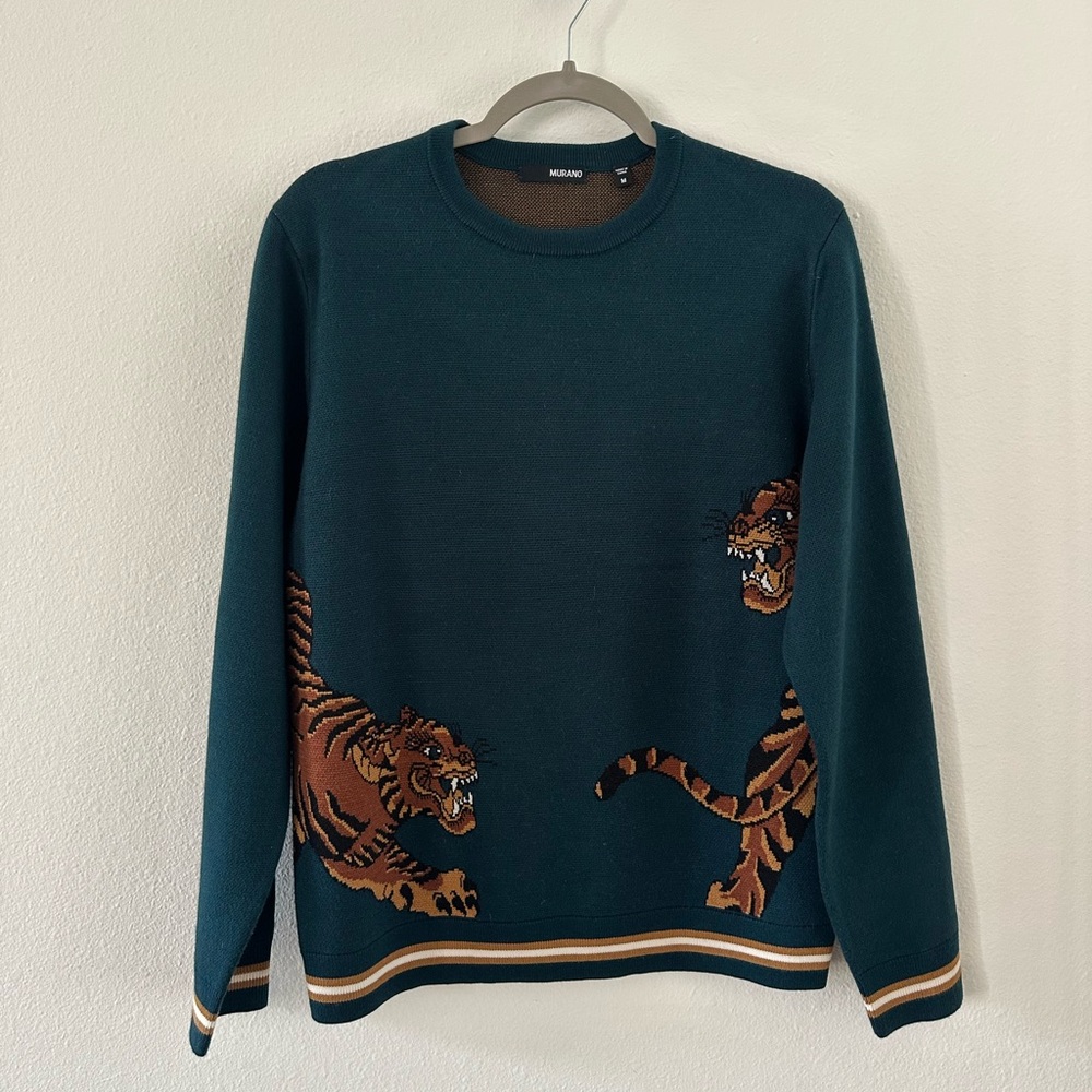 Murano Teal Sweater with Tiger Design